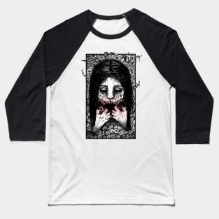 Horror Slit Mouthed (Black and White Version) Baseball T-Shirt